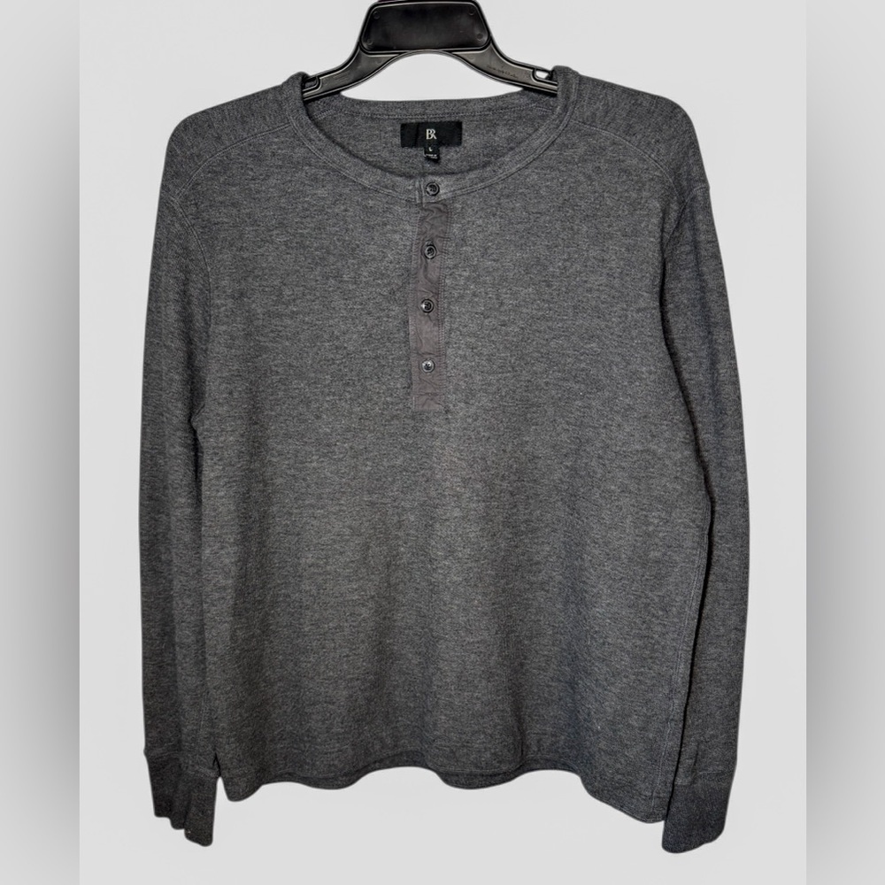 Banana Republic BR Men’s Duo Fold Charcoal Gray Oversized Slub Henley Sz L